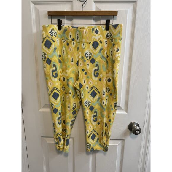 Denim Co Active Large Printed Duo Stretch Capri Legging Yellow Multi Preowned - Picture 1 of 10